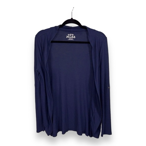 MEDIUM MUDD BLUE LIGHTWEIGHT SHRUG OPEN FRONT STRETCH LONG SLEEVE RUBBED - Picture 1 of 10